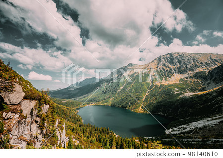 Tatra National Park, Poland. Famous Mountains Lake Morskie Oko Or Sea Eye Lake In Summer Day. Topw View Of Beautiful Tatras Lake Landscape In Polish Nature. 98140610