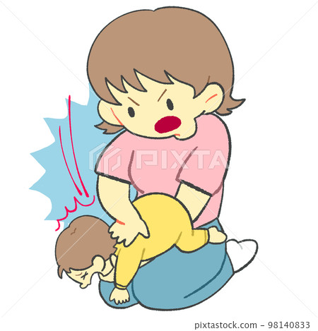 A mother giving first aid to a choked baby (back blow method) 98140833