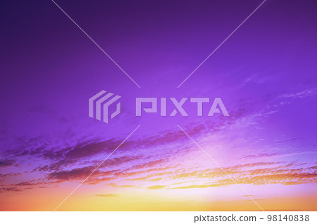 Morning Bright Dramatic Sunrise In Pink Colours. Bright Dramatic Sky In Violet Colours. Unusual Abstract Toned Sky. Amazing Natural Bright Dramatic Sky In Different Colours During Sunset Sunrise Time 98140838