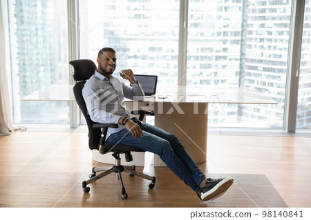African businessman, sales manager, financial analyst pose at workplace 98140841