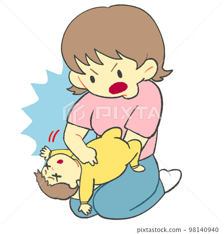 Mother giving first aid to a baby stuck in her throat (chest thrust method) Mother giving first aid to a baby stuck in her throat (chest thrust method) 98140940