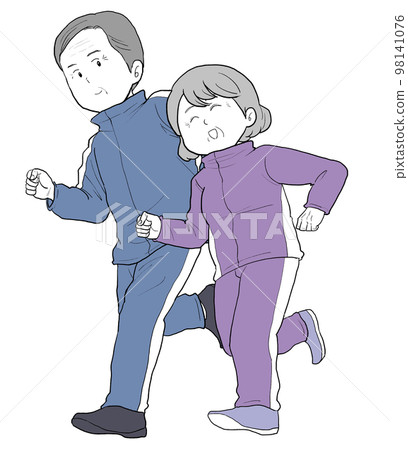 Elderly men and women running 98141076