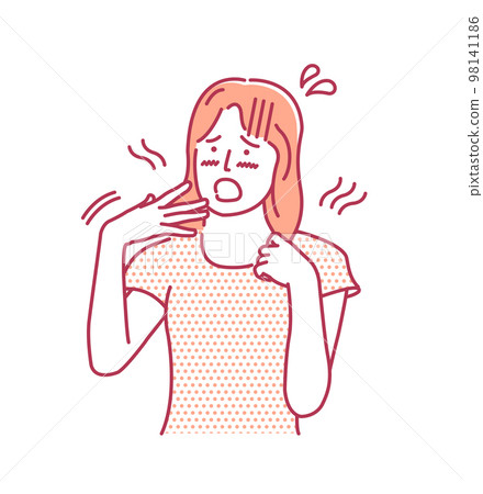 A young woman feeling hot and sweating (upper body) vector illustration A young woman feeling hot and sweating (upper body) vector illustration 98141186