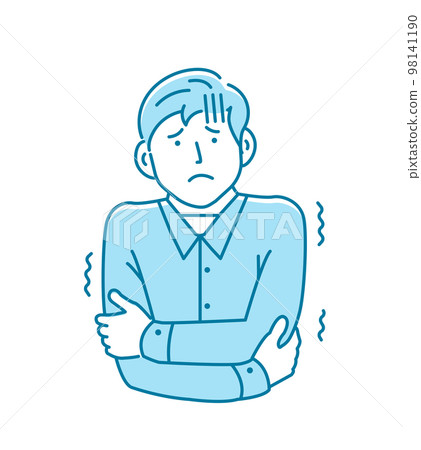 A young man shivering with cold fear (upper body) vector illustration 98141190