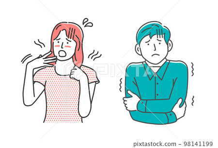 Young men and women feeling hot and cold (upper body) vector illustration set 98141199
