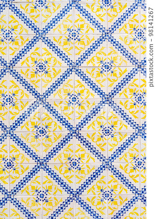Traditional portuguese blue and yellow tile Azulejo Traditional portuguese blue and yellow tile Azulejo 98141267