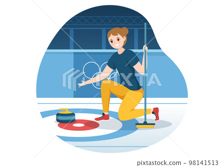 Curling Sport Illustration with Team Playing Game of Rocks and Broom in Rectangular Ice Ring in Championship Flat Cartoon Hand Drawn Template Curling Sport Illustration with Team Playing Game of Rocks and Broom in Rectangular Ice Ring in Championship Flat Cartoon Hand Drawn Template 98141513
