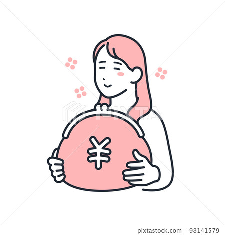 A simple vector illustration material of a young woman who accumulates savings 98141579