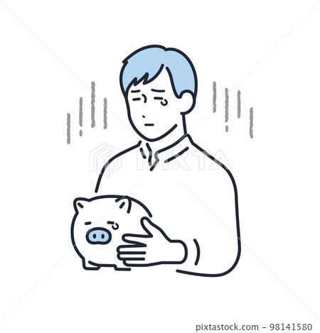 一個積蓄很少的年輕人的簡單矢量圖解素材 98141580