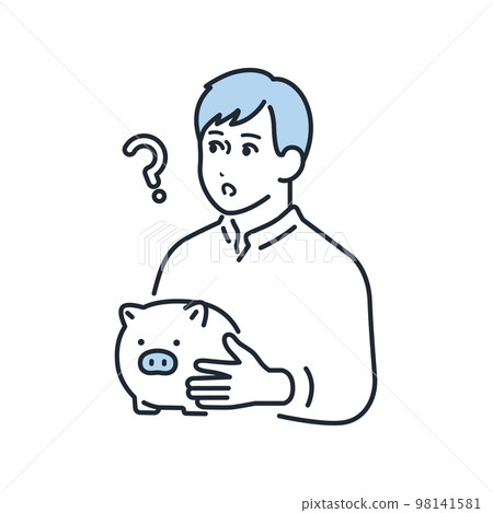 Simple vector illustration material of a young man thinking about asset formation Simple vector illustration material of a young man thinking about asset formation 98141581