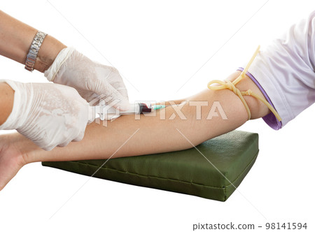 doctor take needle blood sample patient isolated  98141594