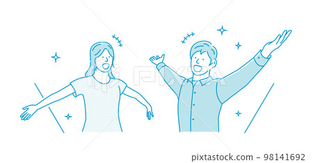 年輕男女張開雙手（上半身）矢量圖（快樂、快樂、積極） 98141692