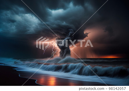 storm over the sea. Generative AI 98142057