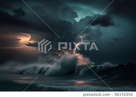 storm over the sea. Generative AI 98142058