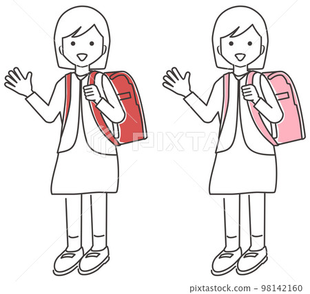 A set of elementary school students carrying school bags A set of elementary school students carrying school bags 98142160