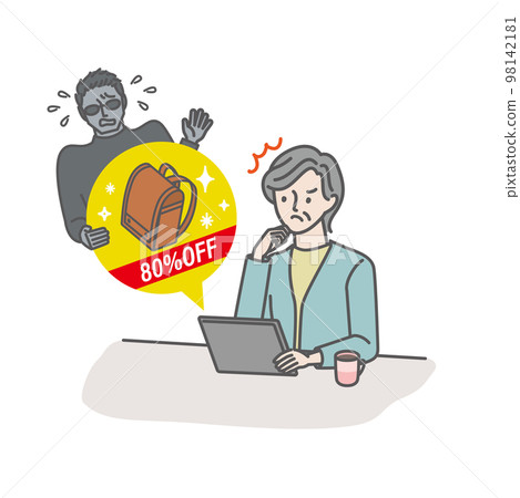 Senior woman who noticed a fraudulent shopping site Senior woman who noticed a fraudulent shopping site 98142181