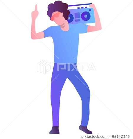 Man listening music in tape recorder vector icon 98142345