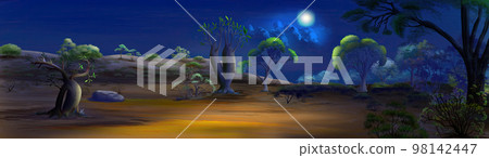 African landscape at night illustration 98142447