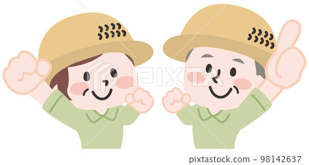 Illustration of an old farmer couple 98142637