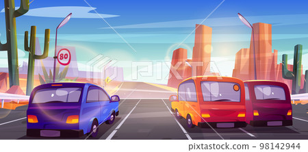 Speed highway in desert with cars 98142944