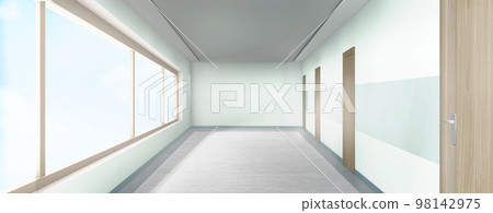 Light empty corridor, 3d hospital, clinic, office 98142975