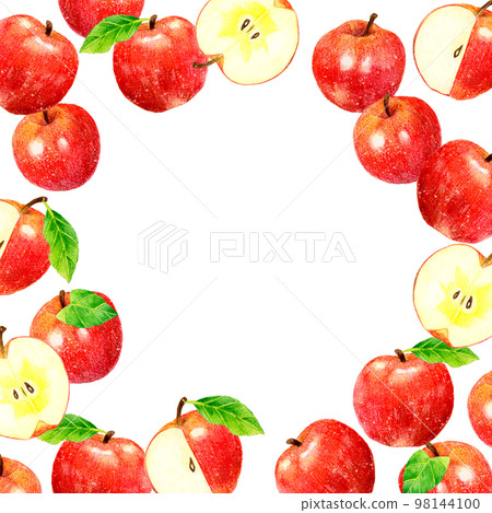 Red apple background Fruit hand-painted watercolor illustration material 98144100