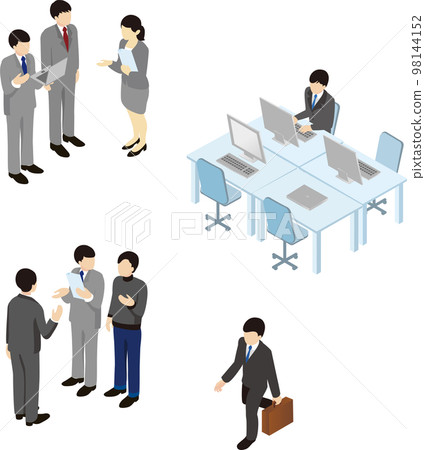 Business isometric office company male female person illustration material set 98144152