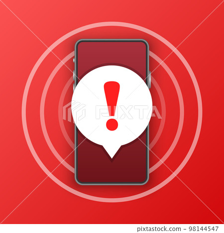 Phone notifications icon in flat style. Smartphone with exclamation point vector illustration on isolated background. Spam message sign business concept. 98144547