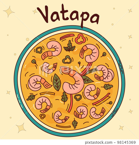 Brazilian traditional food. Vatapa. Vector illustration in hand drawn style Brazilian traditional food. Vatapa. Vector illustration in hand drawn style 98145369