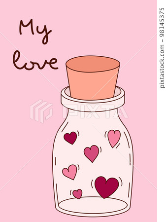 Valentine's Day greeting card with a jar and hearts. Vector illustration. Valentine's Day greeting card with a jar and hearts. Vector illustration. 98145375