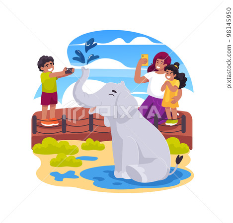 Taking photo of an elephant isolated cartoon vector illustration. 98145950