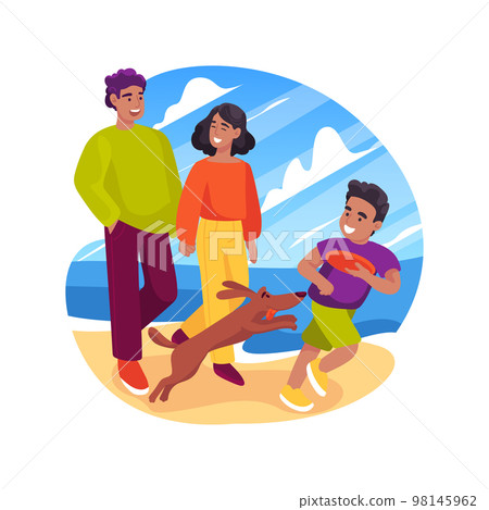Off-leash playing isolated cartoon vector illustration. Off-leash playing isolated cartoon vector illustration. 98145962