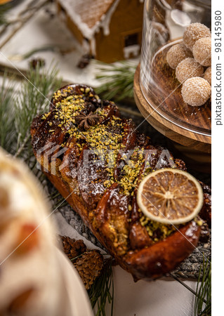 Brioche or babka with pistachio Brioche or babka with pistachio 98145980