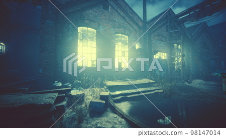 Night at large abandoned industrial area Night at large abandoned industrial area 98147014
