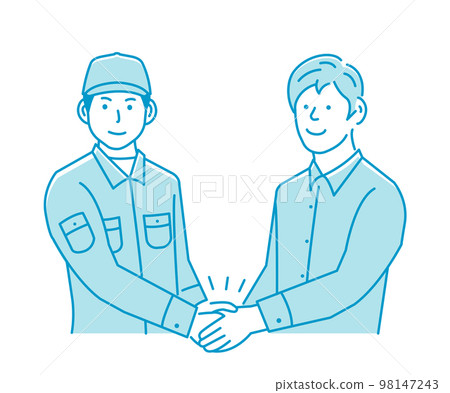 Male worker shaking hands with both hands and a young man vector illustration (support/after-sales service) 98147243