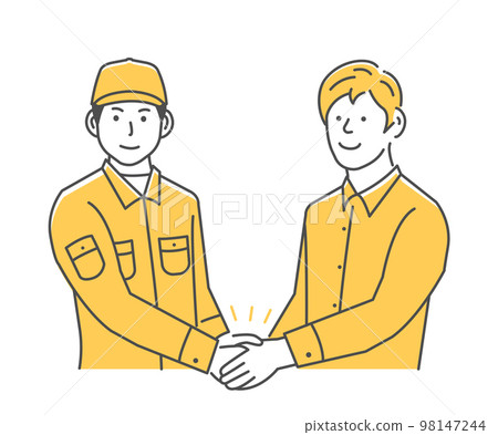 Male worker shaking hands with both hands and a young man vector illustration (support/after-sales service) 98147244