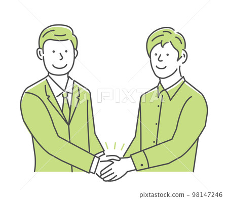 Male office worker shaking hands with both hands and a young man vector illustration (support/after-sales service) 98147246