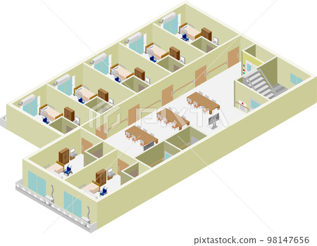 Isometric nursing home floor illustration 98147656