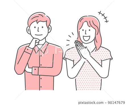 年輕男女(情侶/情侶)上半身矢量圖解/聆聽/令人信服 年輕男女(情侶/情侶)上半身矢量圖解/聆聽/令人信服 98147679