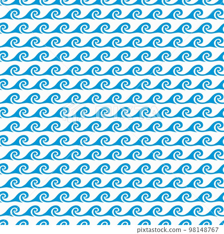 Sea and ocean blue waves seamless pattern. Vector marine background, nautical ornament with curly water waves. Abstract marine backdrop for fabric, textile, wrapping paper design 98148767
