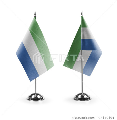 Small national flags of the Sierra Leone on a white background 98149194