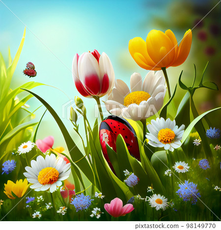Spring Flowers Natural Background. Generative AI 98149770