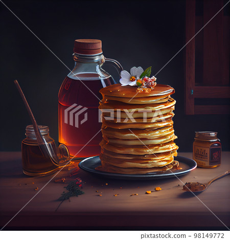 Sweet Pancakes with Honey. Generative AI 98149772