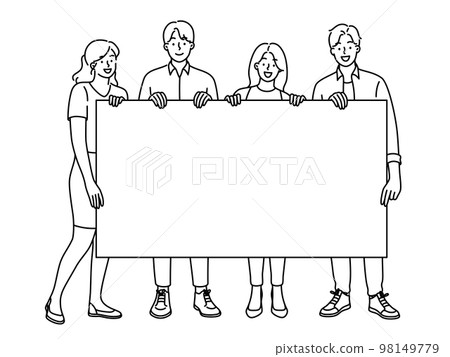 Multiracial people hold mockup banner Multiracial people hold mockup banner 98149779