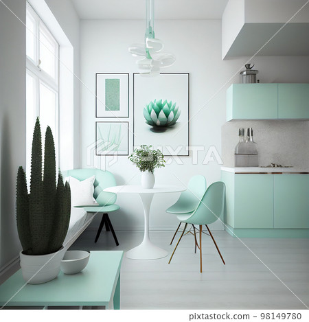 Mint Minimalist Interior Design. Generative AI 98149780