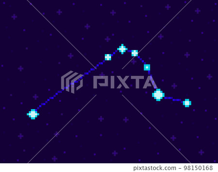 Horologium constellation in pixel art style. 8-bit stars in the night sky in retro video game style. Cluster of stars and galaxies. Design for applications, banners and posters. Vector illustration Horologium constellation in pixel art style. 8-bit stars in the night sky in retro video game style. Cluster of stars and galaxies. Design for applications, banners and posters. Vector illustration 98150168