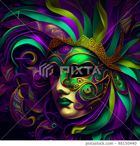 Violet Mardi Gras Carnaval Background with Mask. Generative AI Violet Mardi Gras Carnaval Background with Mask. Generative AI 98150440