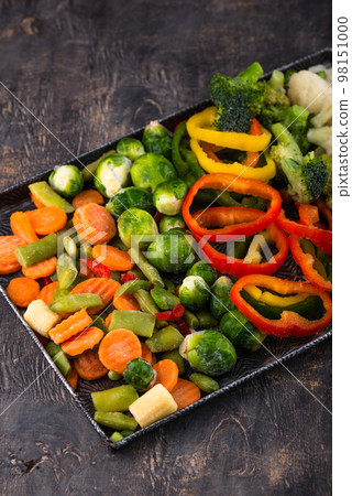 Different frozen vegetables. Food storage. 98151000