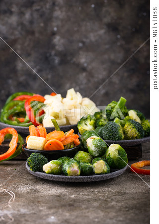 Different frozen vegetables. Food storage. Different frozen vegetables. Food storage. 98151038
