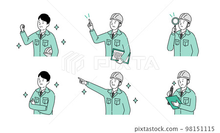 Male illustration set of middle-aged work clothes in various poses, vector Male illustration set of middle-aged work clothes in various poses, vector 98151115
